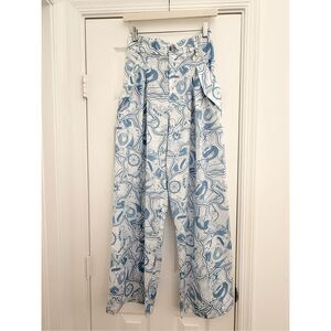 Masavi Persidona Blue White Nautical Mermaid Print Wide Leg Palazzo Pants XS